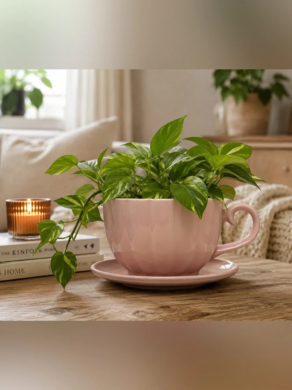 Large Pink Teacup Planter with Saucer & Drainage Hole | Unique Ceramic planter